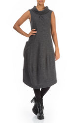 Sleeveless Cowl Neck Grey Wool Cotton Dress 4
