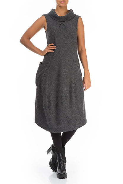 Sleeveless Cowl Neck Grey Wool Cotton Dress 4