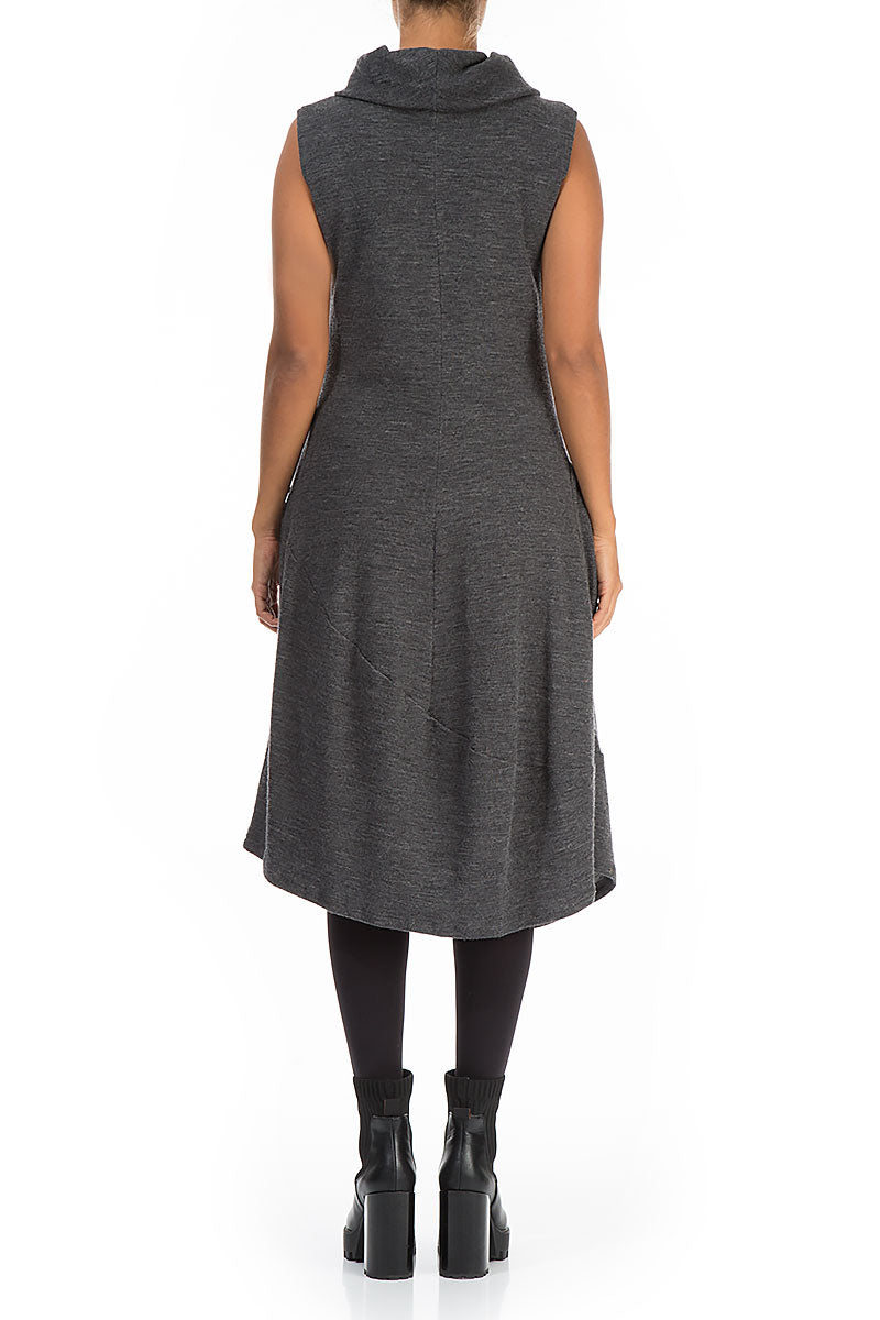 Sleeveless Cowl Neck Grey Wool Cotton Dress 2