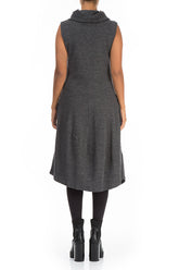 Sleeveless Cowl Neck Grey Wool Cotton Dress 2