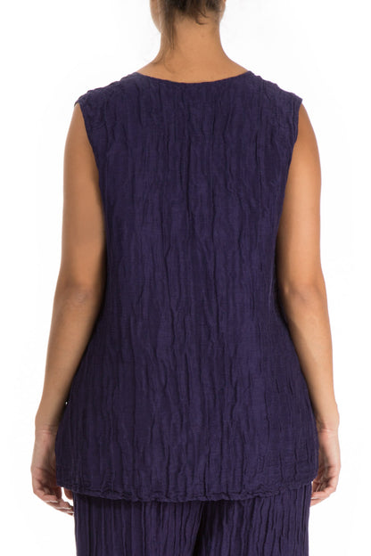 Sleeveless Crinkled Royal Purple Silk Linen Top