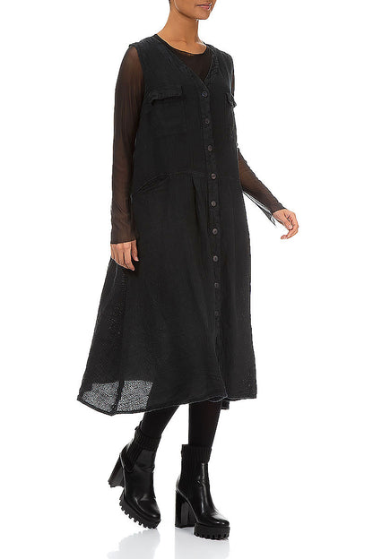 Sleeveless Dark Forest Mélange Linen Dress 3