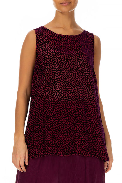 Sleeveless Devoré Dot Magenta Silk Velvet Blouse