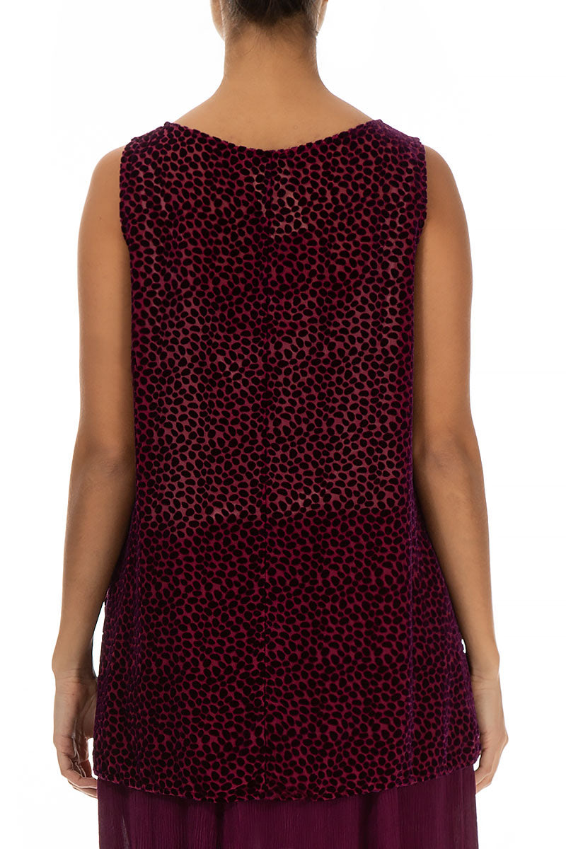 Sleeveless Devoré Dot Magenta Silk Velvet Blouse