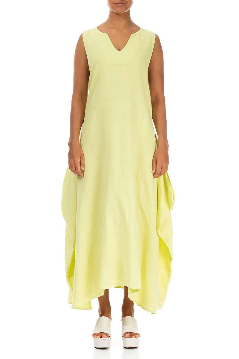 Sleeveless Draped Yellow Linen Maxi Dress 1