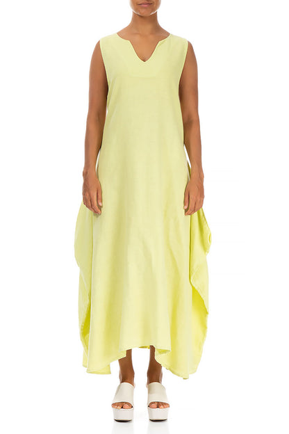 Sleeveless Draped Yellow Linen Maxi Dress 1