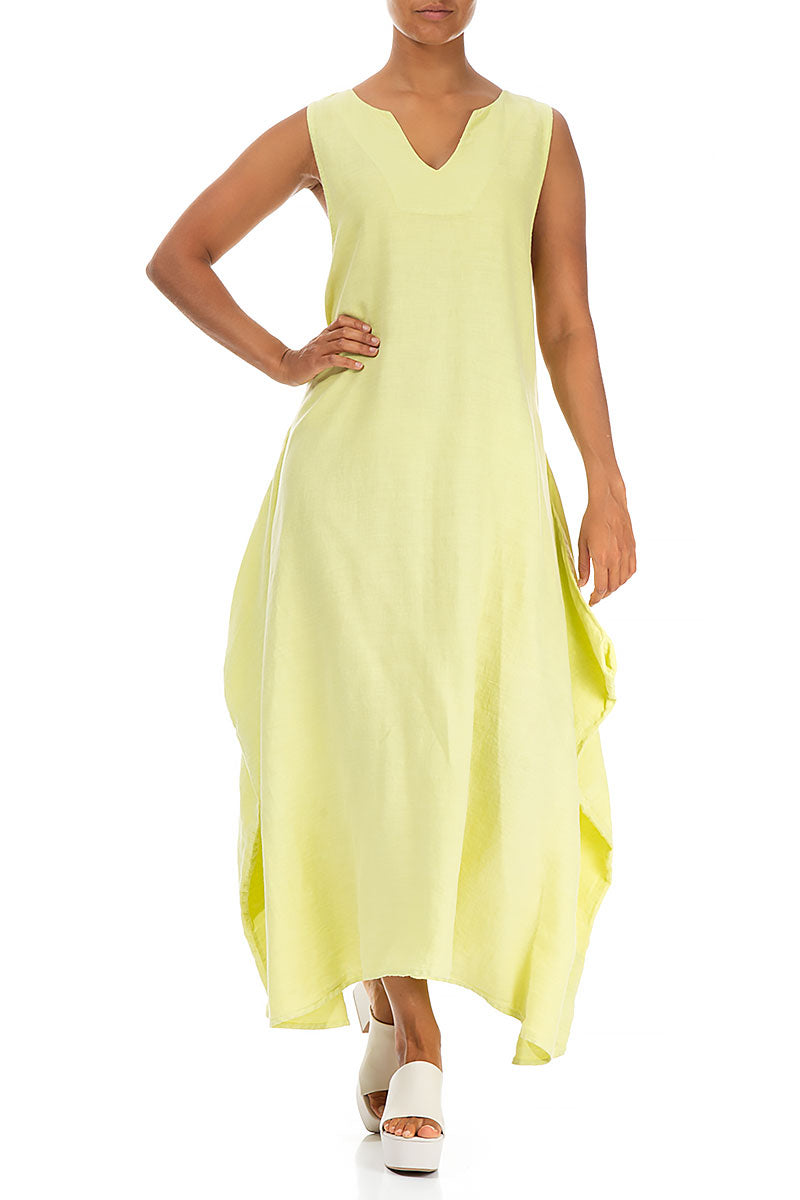 Sleeveless Draped Yellow Linen Maxi Dress 3