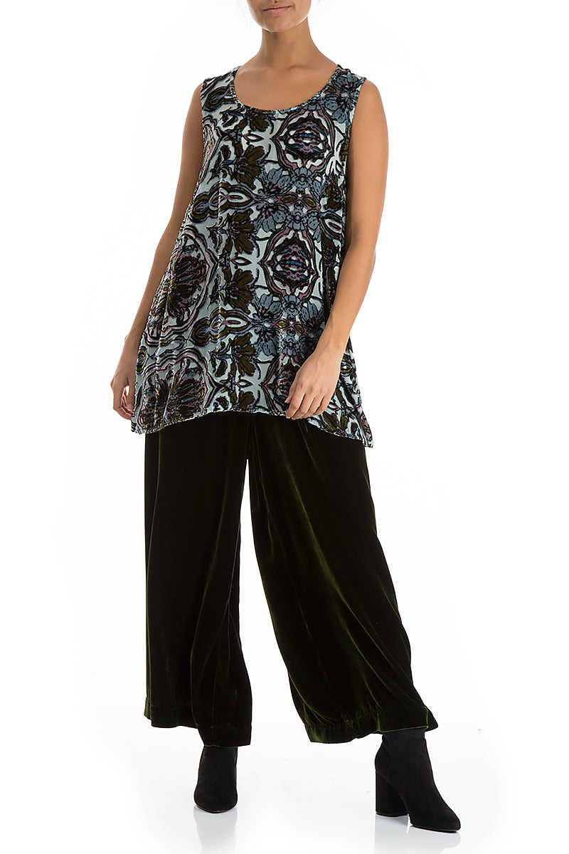 Sleeveless Devoré Ornament Silk Velvet Blouse 4