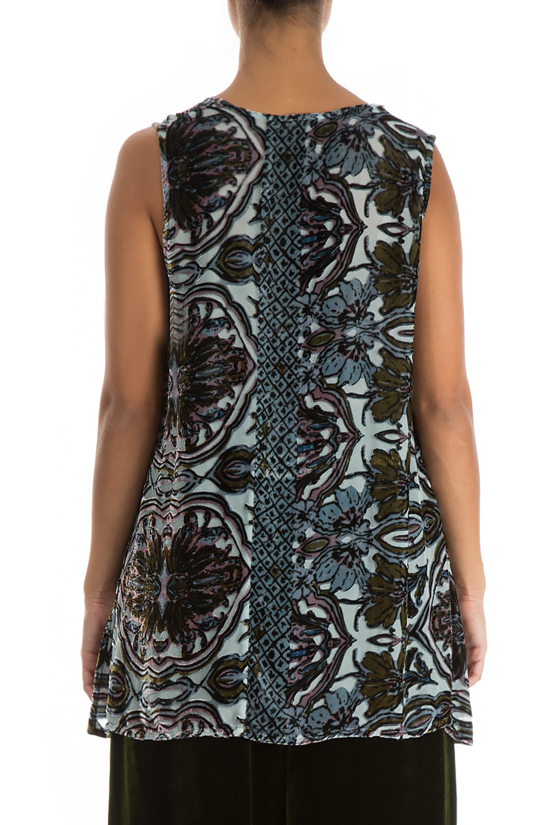 Sleeveless Devoré Ornament Silk Velvet Blouse