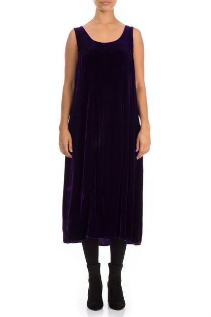 Sleeveless Royal Purple Silk Velvet Dress