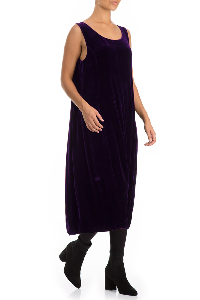 Sleeveless Royal Purple Silk Velvet Dress