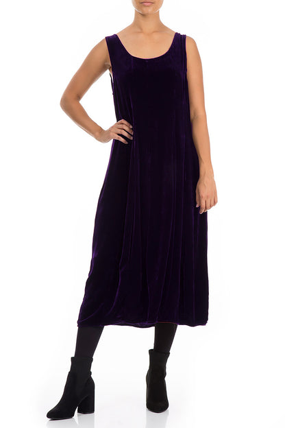 Sleeveless Royal Purple Silk Velvet Dress