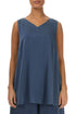 Sleeveless V-Neck Petrol Blue Silk Top 1