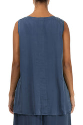 Sleeveless V-Neck Petrol Blue Silk Top 2