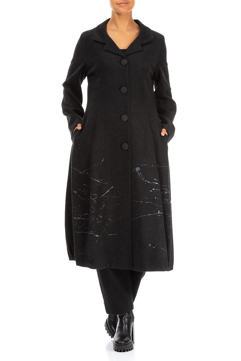 Splash Collar Black Wool Coat 3