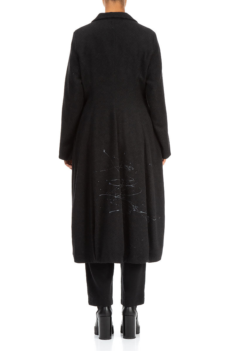 Splash Collar Black Wool Coat 2
