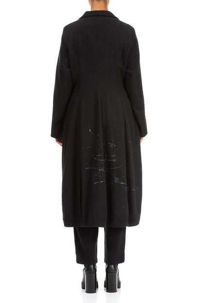 Splash Collar Black Wool Coat 2