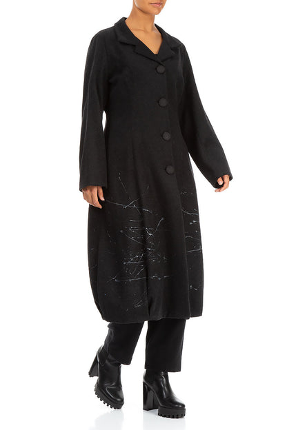 Splash Collar Black Wool Coat 4