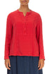 Stand Collar Poppy Red Linen Viscose Blouse 1