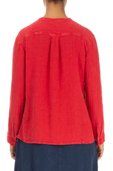 Stand Collar Poppy Red Linen Viscose Blouse 2