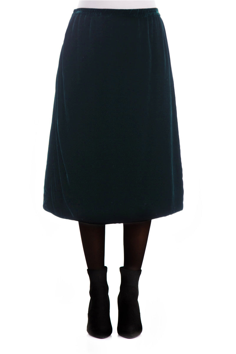 Straight Dark Teal Silk Velvet Skirt