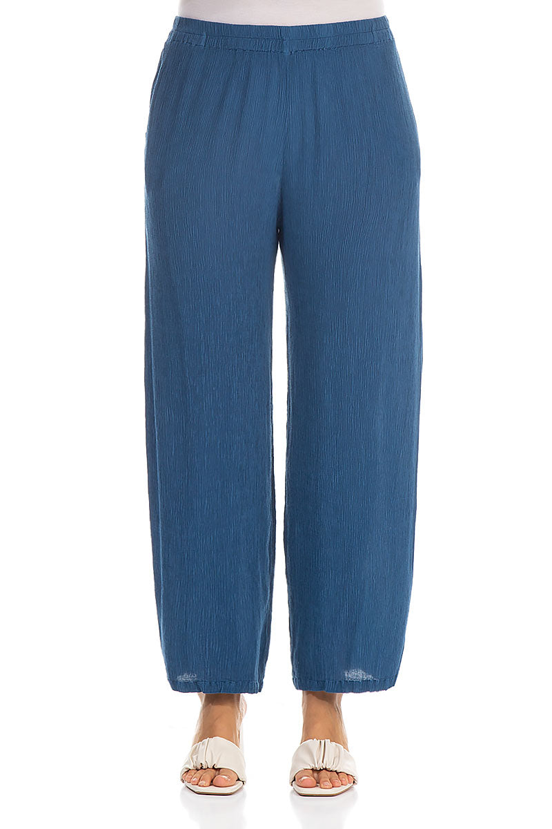 Straight Atlantic Blue Silk Viscose Trousers