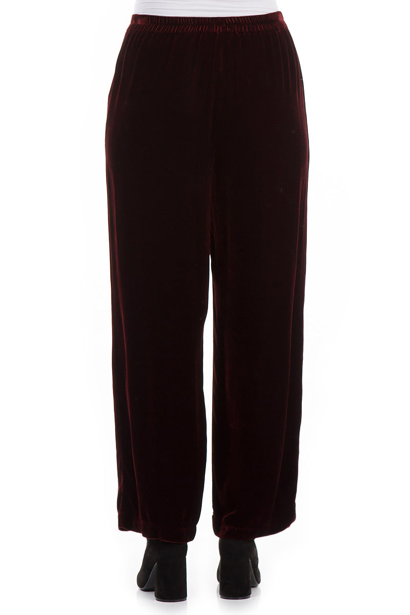 Straight Bordeaux Silk Velvet Trousers