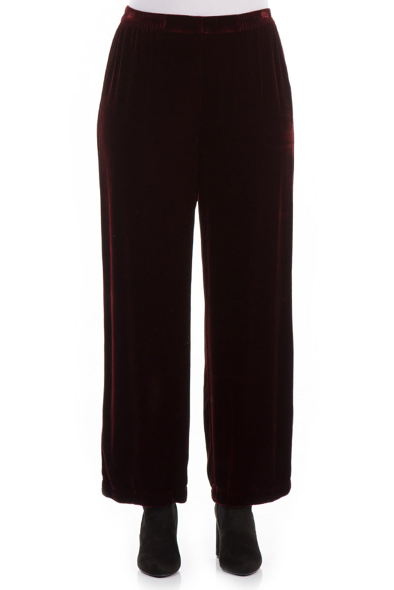 Straight Bordeaux Silk Velvet Trousers