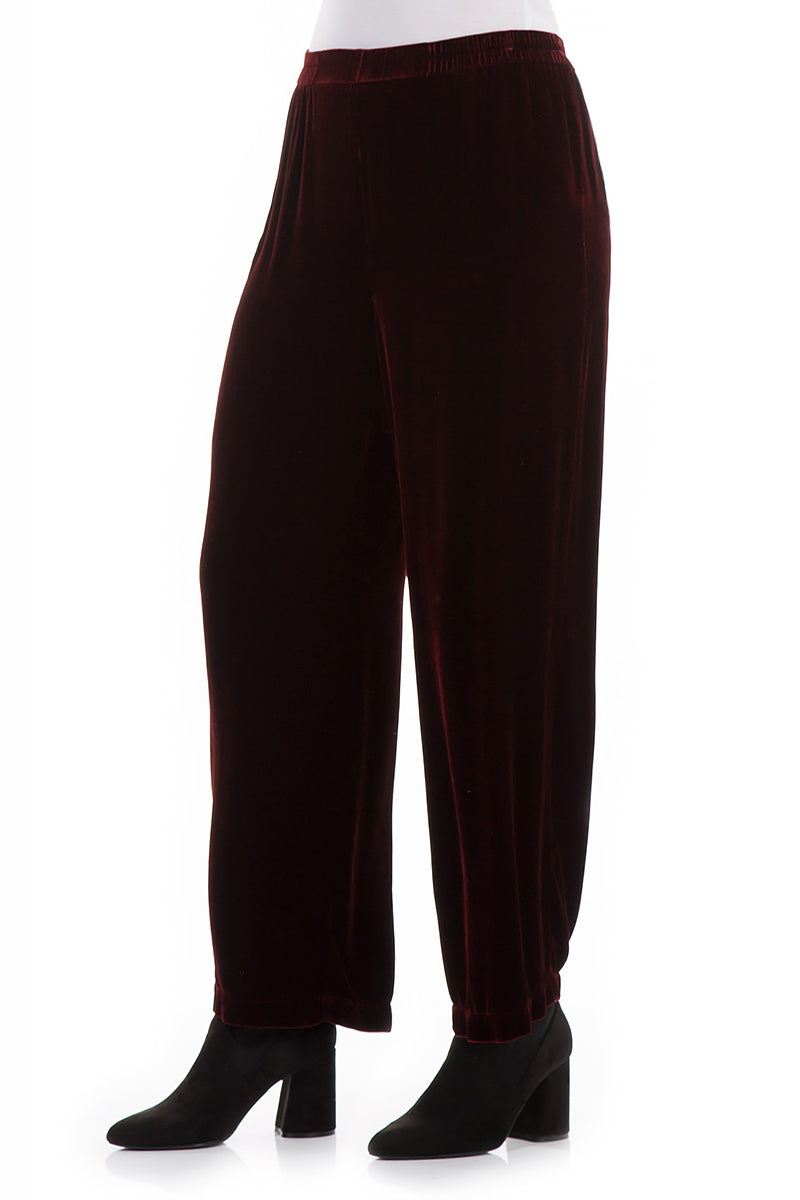 Straight Bordeaux Silk Velvet Trousers