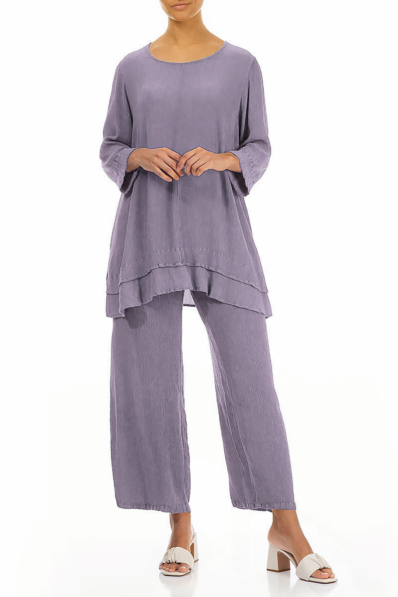Straight Cropped Lavender Silk Viscose Trousers 4