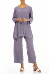 Straight Cropped Lavender Silk Viscose Trousers 4