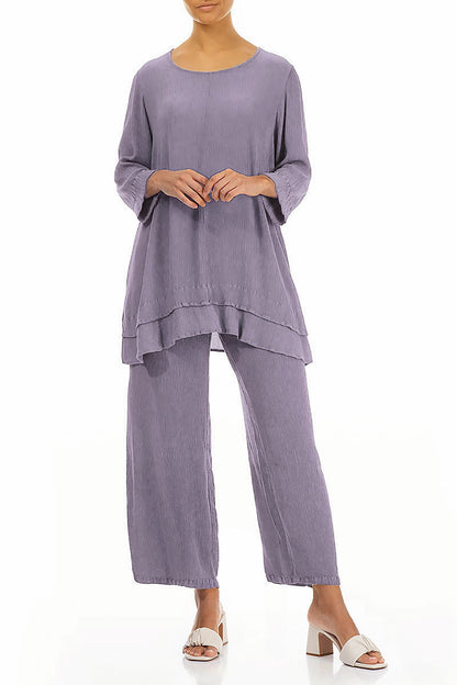 Straight Cropped Lavender Silk Viscose Trousers 4
