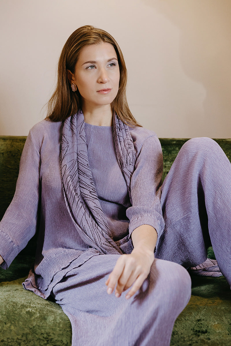 Straight Cropped Lavender Silk Viscose Trousers 6