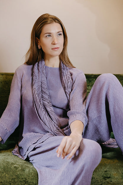 Straight Cropped Lavender Silk Viscose Trousers 6