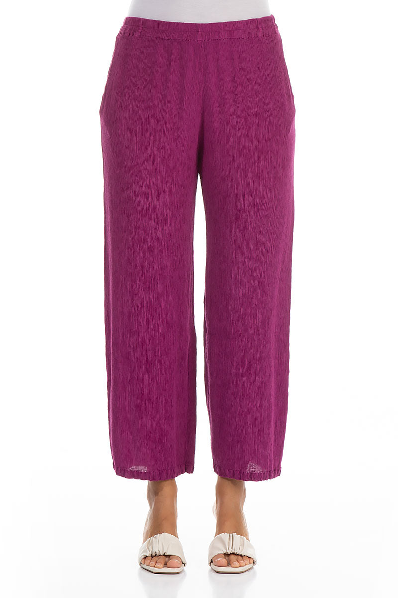 Straight Cropped Orchid Silk Viscose Trousers 1