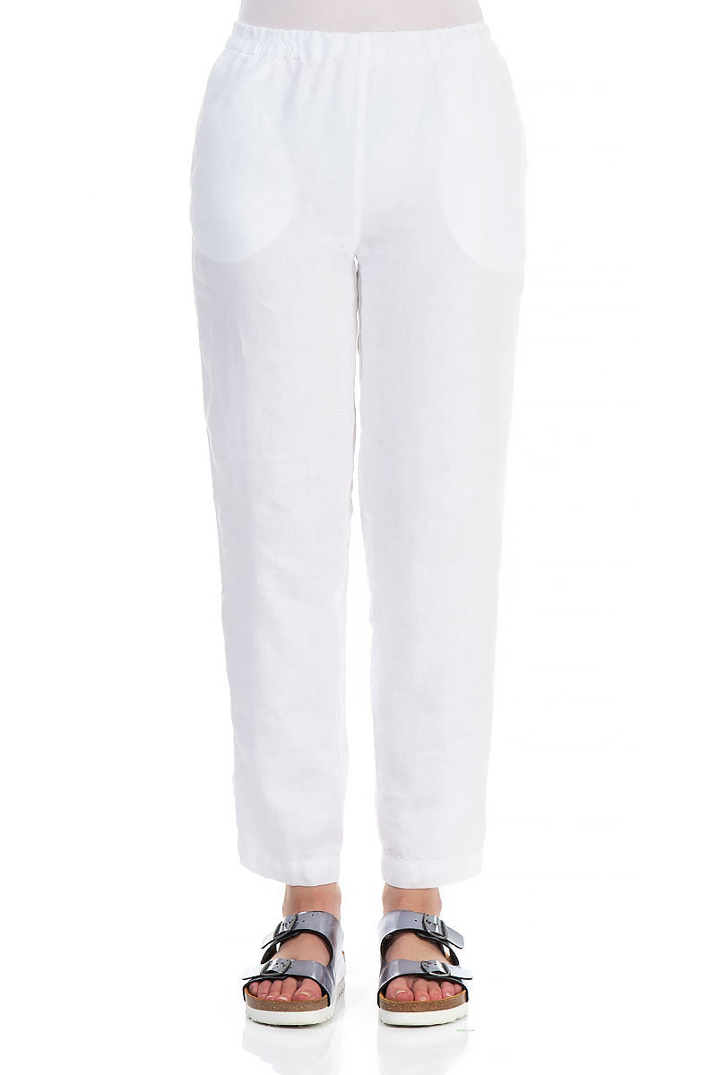 Straight Cut White Linen Trousers