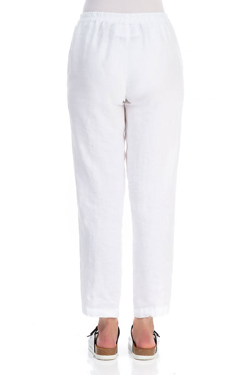 Straight Cut White Linen Trousers