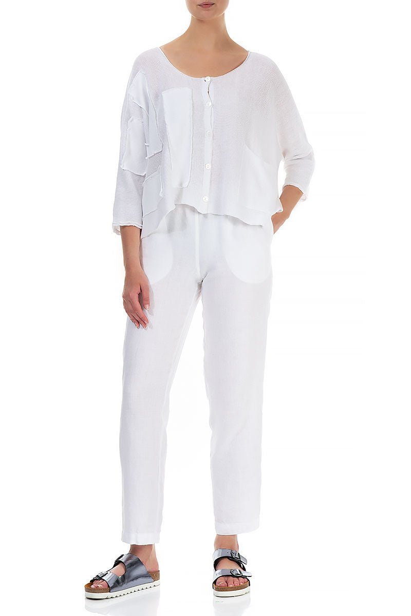 Straight Cut White Linen Trousers