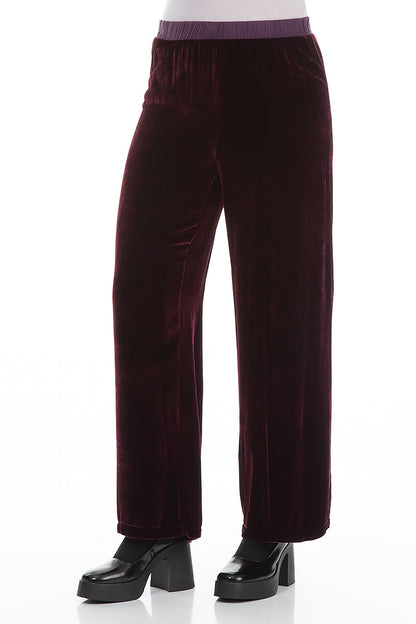 Straight Wide Mulberry Silk Velvet Trousers