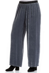 Straight Wide Silver Silk Velvet Trousers 3