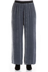 Straight Wide Silver Silk Velvet Trousers 1
