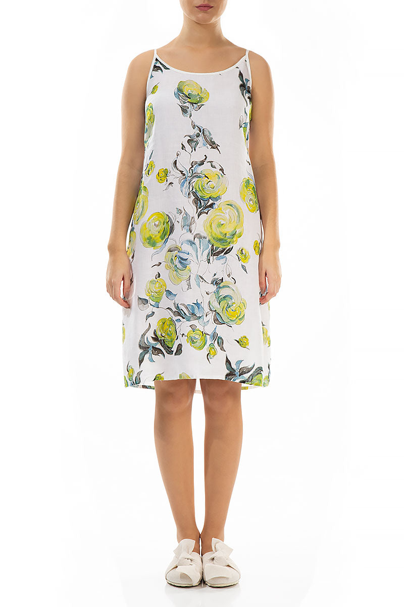 Strappy Lime Rose Print Linen Night Dress