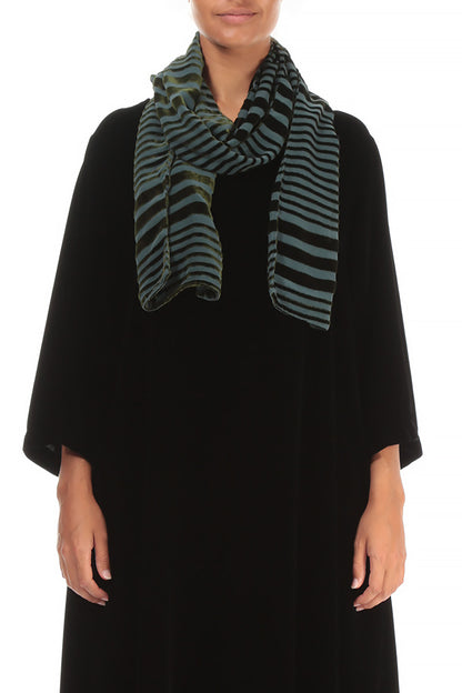 Striped Devoré Dark Khaki Silk Velvet Scarf