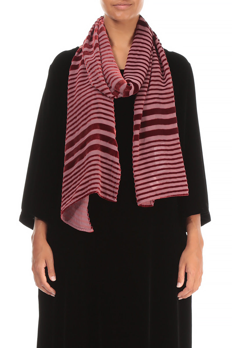 Striped Devoré Dusty Rose Silk Velvet Scarf