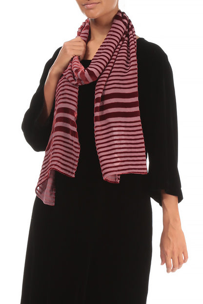 Striped Devoré Dusty Rose Silk Velvet Scarf