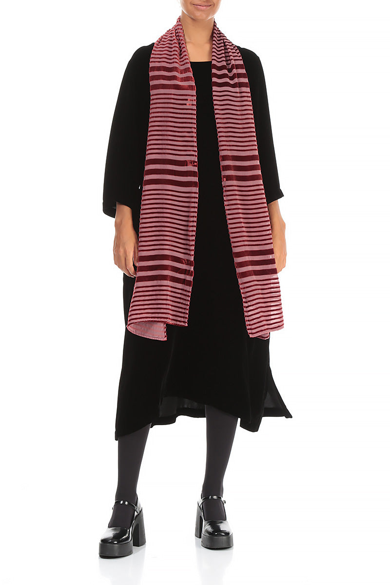 Striped Devoré Dusty Rose Silk Velvet Scarf