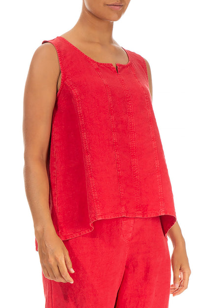 Sleeveless Off-Dye Red Linen Top 3