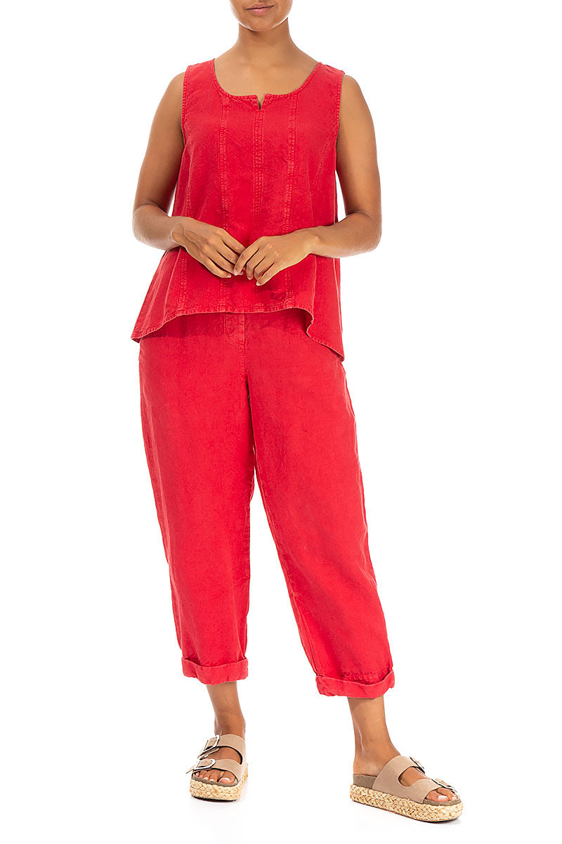 Sleeveless Off-Dye Red Linen Top 4