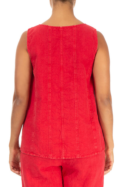Sleeveless Off-Dye Red Linen Top 2