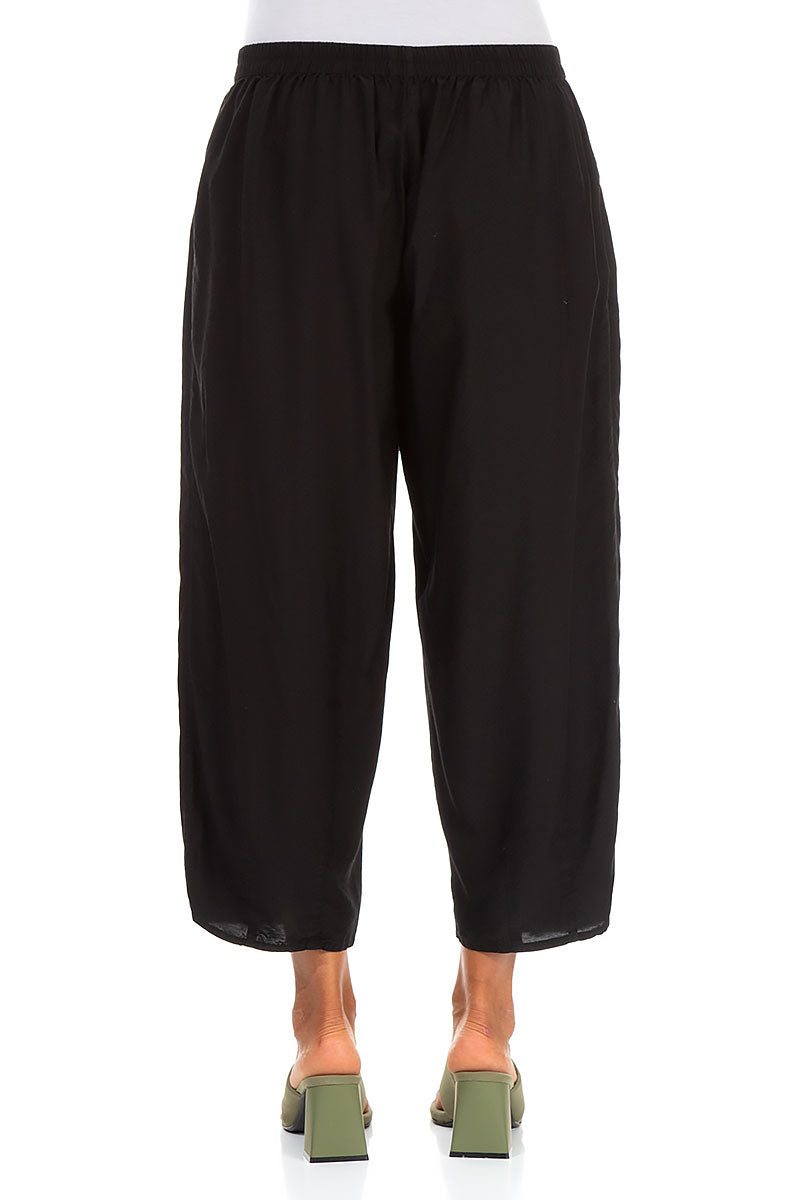 Taper Black Silk Bamboo Trousers